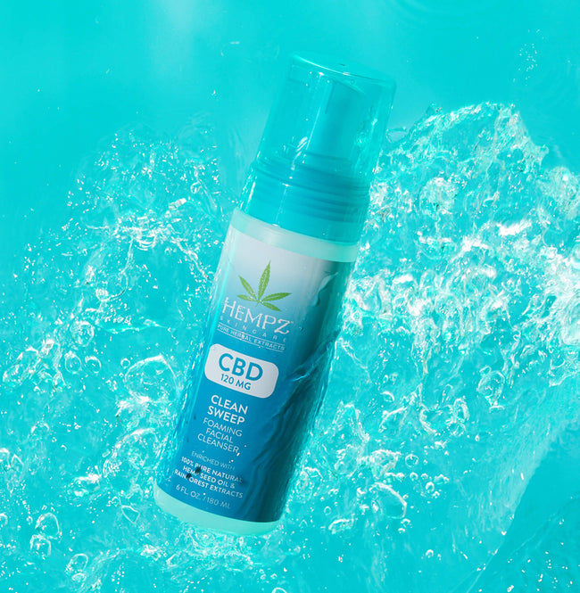 Hempz CBD Clean Sweep Foaming Facial Cleanser floating in water